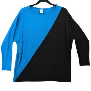 Chicos Travelers Blouse Womens Medium Slinky Knit Colorblock Top Dolman Travel